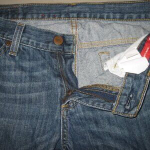 X2~Women's Blue Jeans Size 31R-8" Rise Distressed-Flared Legs-5 Pockets-Cotton